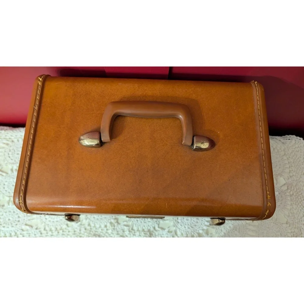 Vintage Samsonite Case Mirror & Tray Hard Side Suitcase Brown Luggage‎ No Key